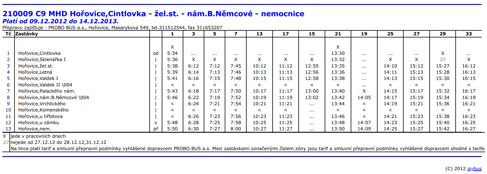 JŘ od 9. 12. 2012